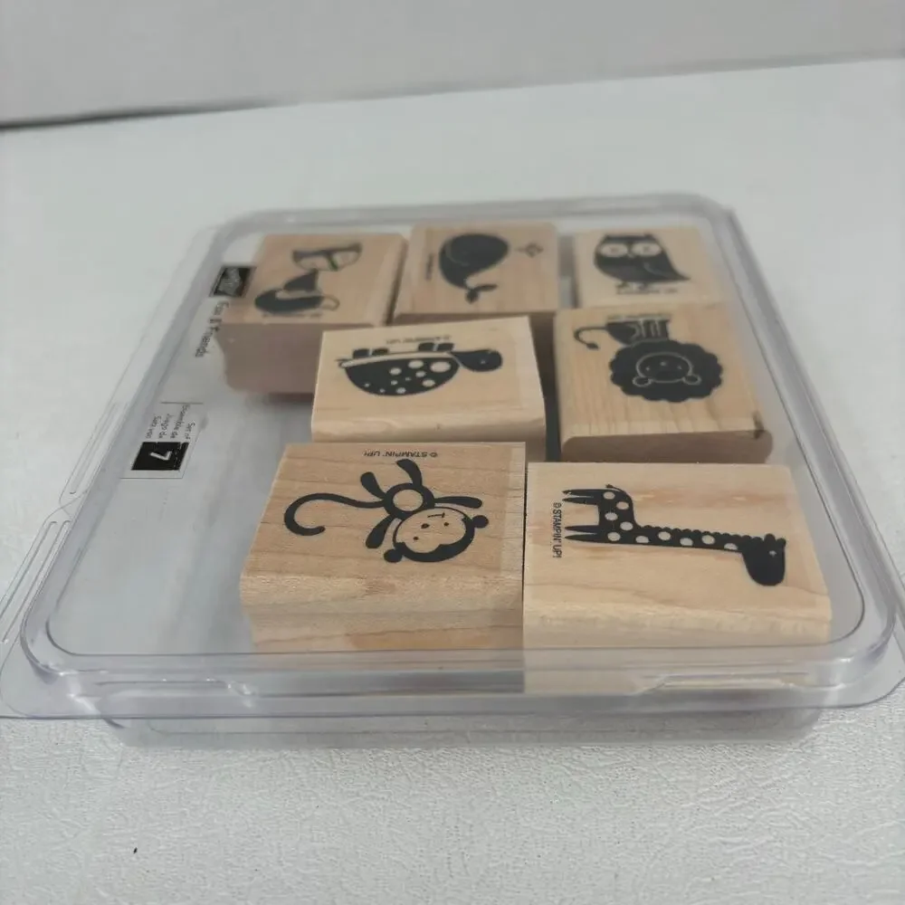 Stampin Up Fox and Friends Set of 7 Stamps Whale Owl Turtle Lion Money‎ Giraffe